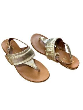 Anthropologie Seychelles Metallic Gold Leather Thong Sandals Italy Womens Sz 6M